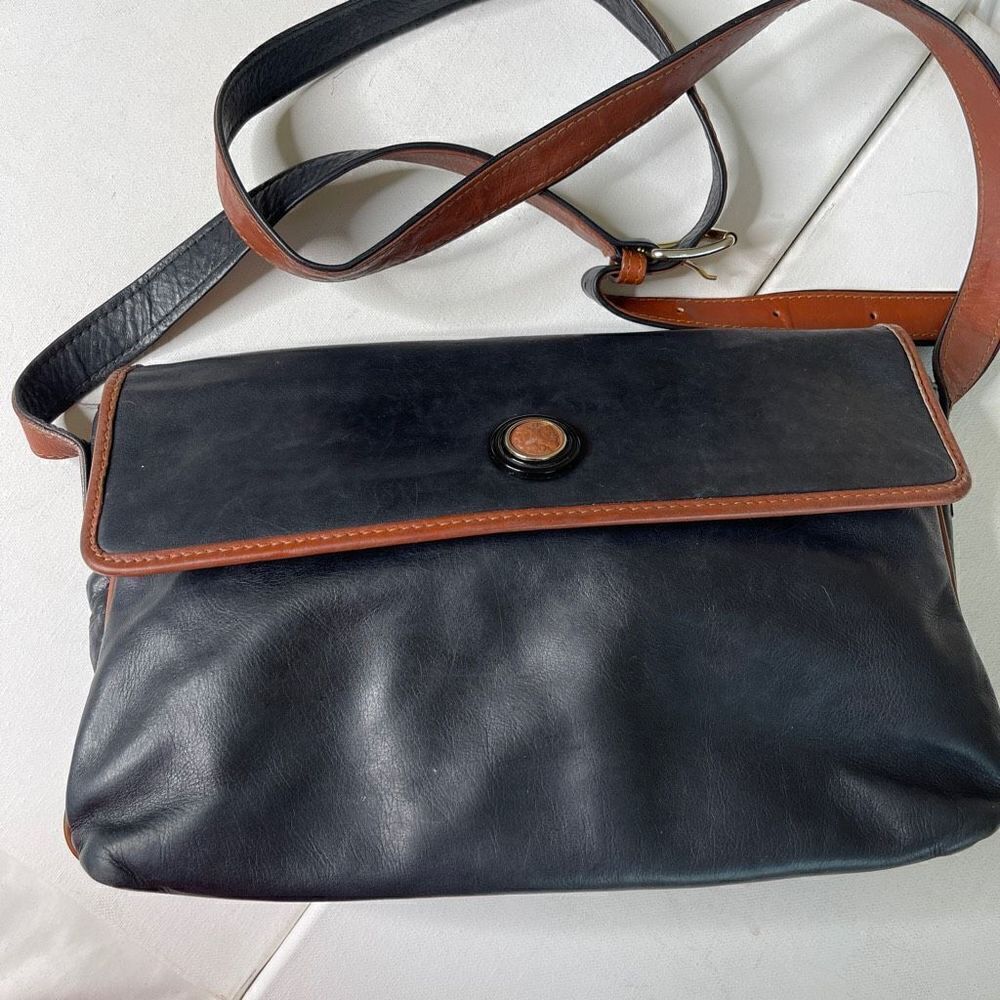 FENDI Vintage Black Leather Spectator Compartment Shoulder Crossbody Bag